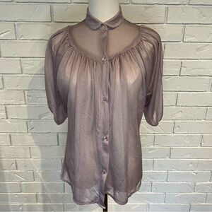 Vintage 80s Apropos Pink Purple Sheer Yoke Puffed Sleeve Blouse Womens S M